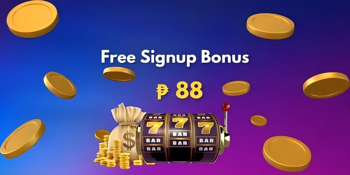 Welcome bonus banner with golden coins and slot reels